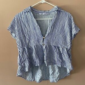 Zara Linen blend striped top with gold buttons